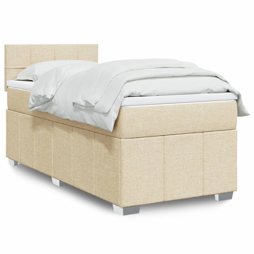 vidaXL Κρεβάτι Boxspring με Στρώμα Κρεμ 100 x 200 εκ. Υφασμάτινο