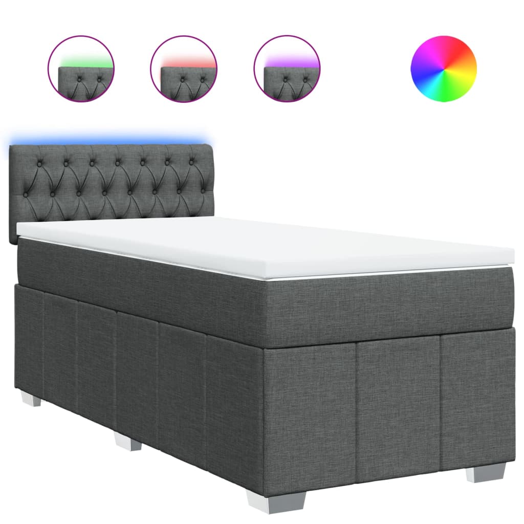 vidaXL Κρεβάτι Boxspring με Στρώμα Σκούρο Γκρι 100x200 εκ. Υφασμάτινο