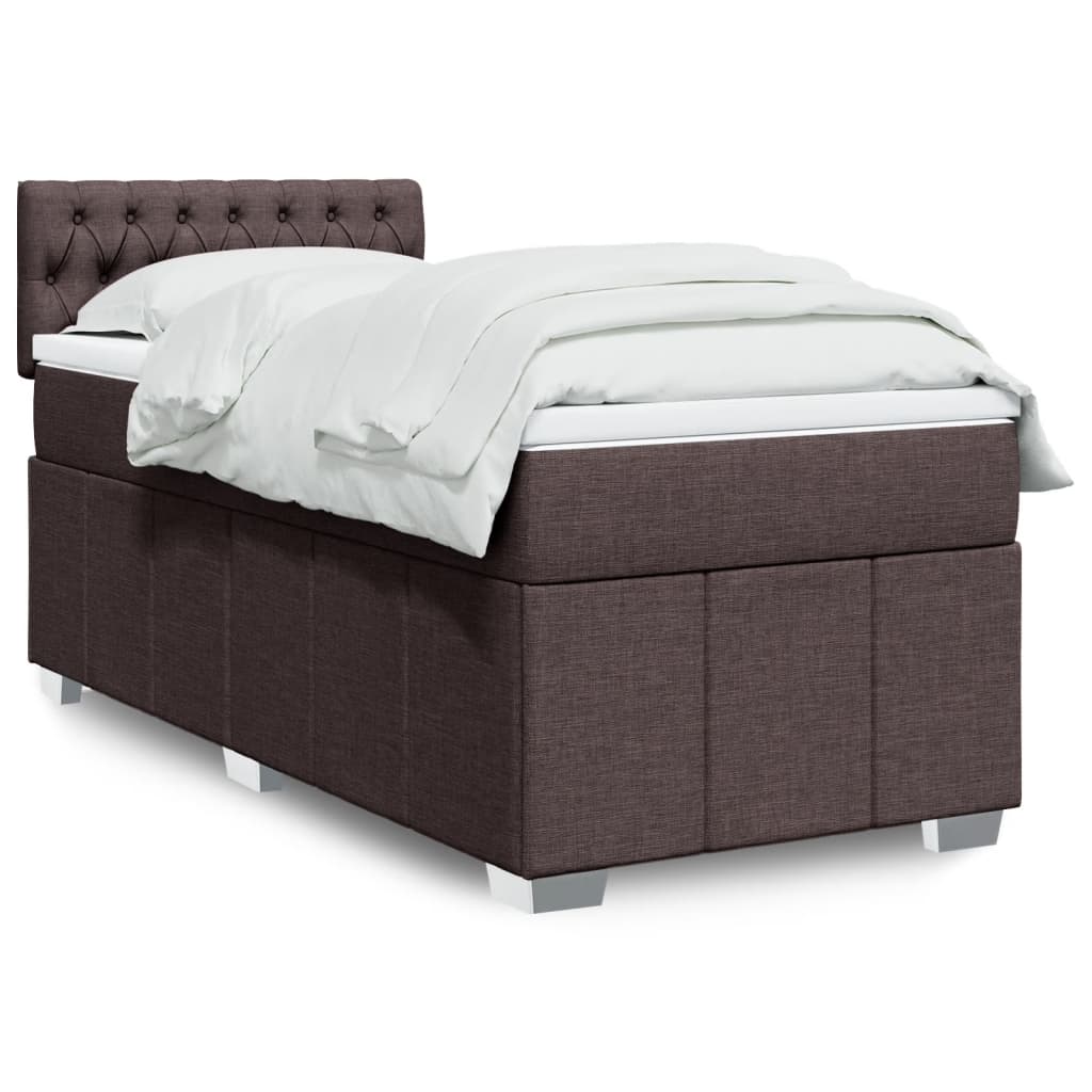 vidaXL Κρεβάτι Boxspring με Στρώμα Σκούρο Καφέ 100x200 εκ. Υφασμάτινο