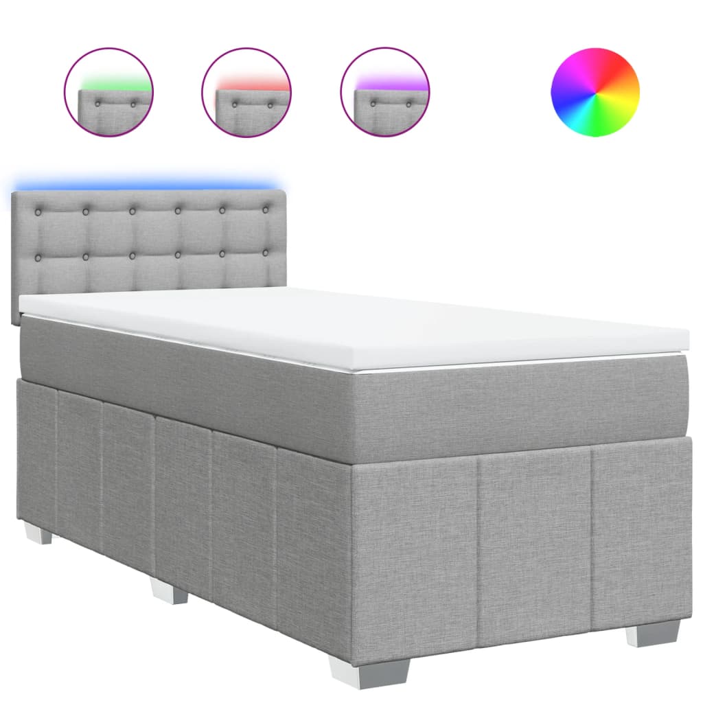 vidaXL Κρεβάτι Boxspring με Στρώμα Ανοιχτό Γκρι 100x200 εκ. Υφασμάτινο