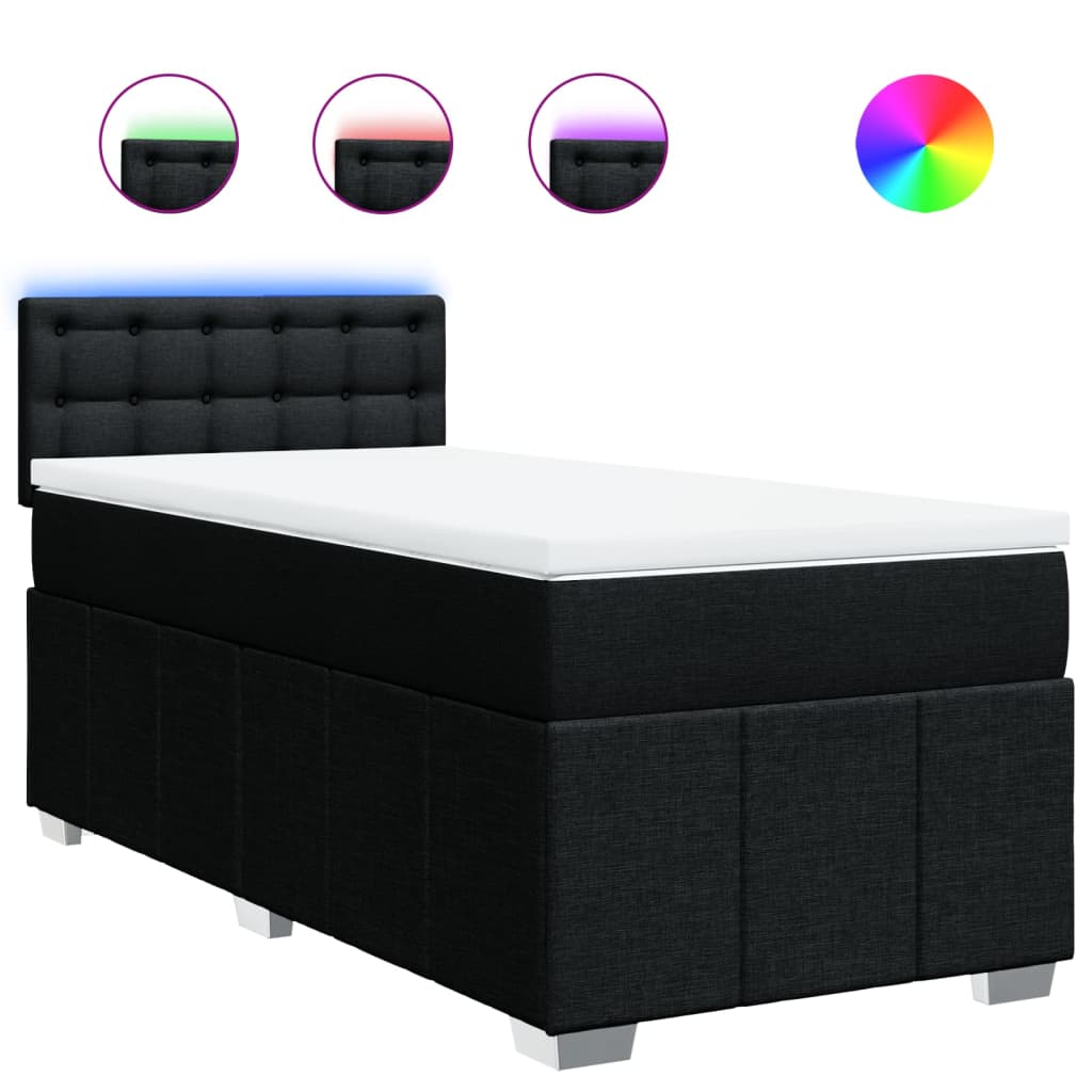 vidaXL Κρεβάτι Boxspring με Στρώμα Μαύρο 100 x 200 εκ. Υφασμάτινο