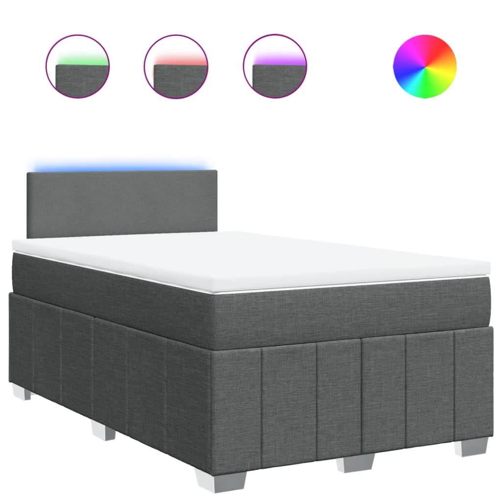 vidaXL Κρεβάτι Boxspring με Στρώμα Σκούρο Γκρι 120x190 εκ Υφασμάτινο