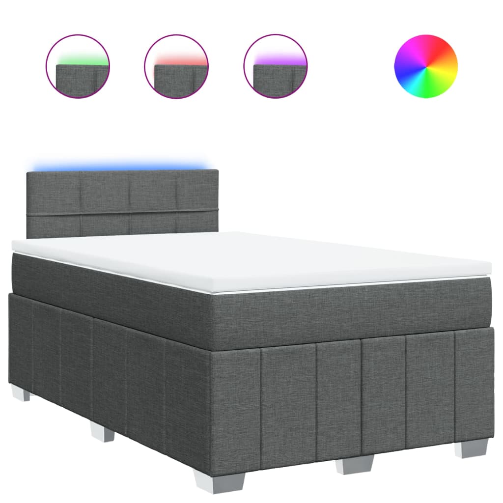 vidaXL Κρεβάτι Boxspring με Στρώμα Σκούρο Γκρι 120x190 εκ Υφασμάτινο