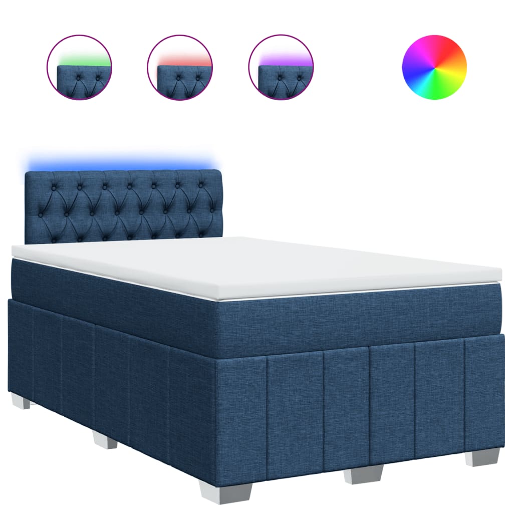 vidaXL Κρεβάτι Boxspring με Στρώμα Μπλε 120x190 εκ. Υφασμάτινο
