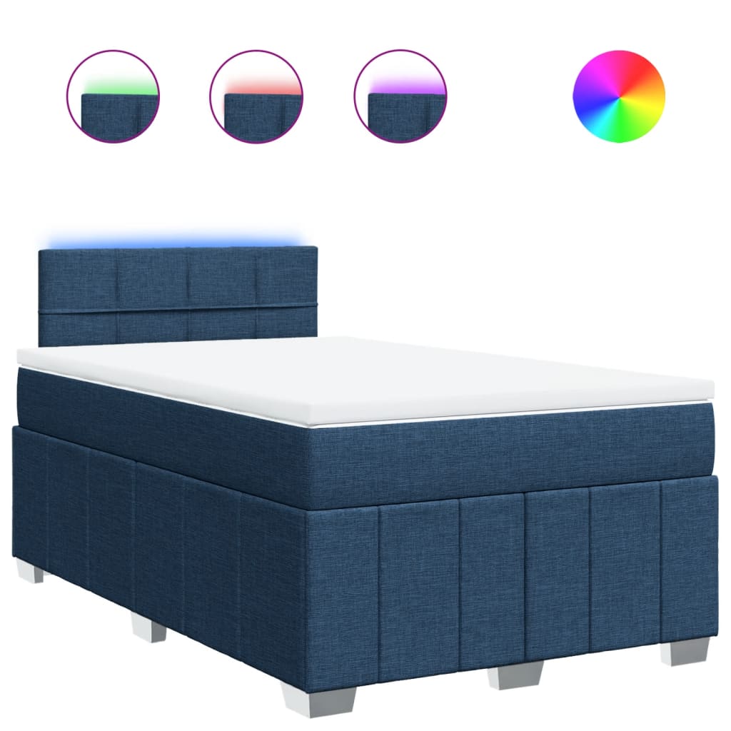 vidaXL Κρεβάτι Boxspring με Στρώμα Μπλε 120x200 εκ. Υφασμάτινο