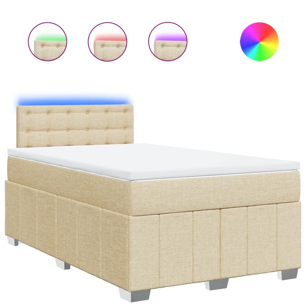 vidaXL Κρεβάτι Boxspring με Στρώμα Κρεμ 120x200 εκ. Υφασμάτινο