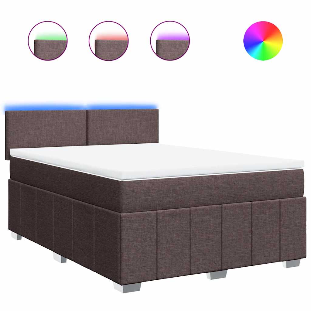 vidaXL Κρεβάτι Boxspring με Στρώμα Σκούρο Καφέ 140x190 εκ. Υφασμάτινο