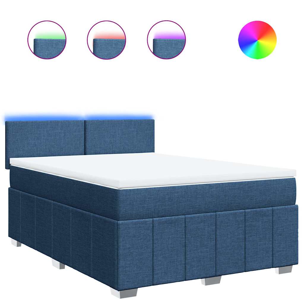 vidaXL Κρεβάτι Boxspring με Στρώμα Μπλε 140x190 εκ. Υφασμάτινο