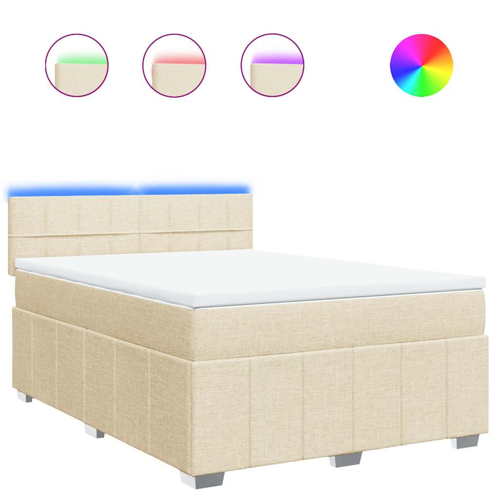 vidaXL Κρεβάτι Boxspring με Στρώμα Κρεμ 140x190 εκ. Υφασμάτινο