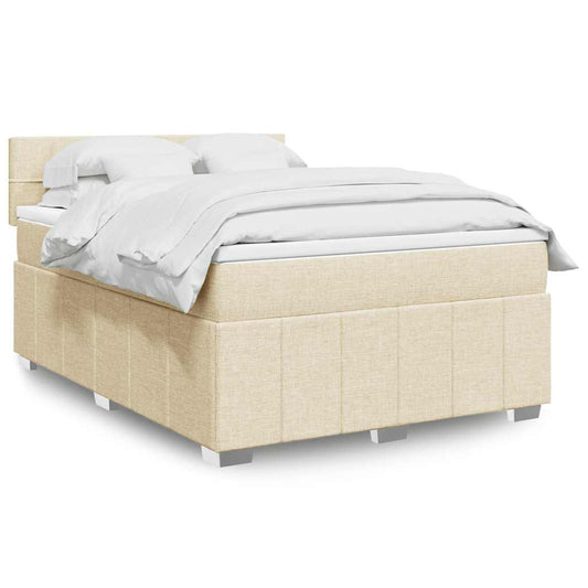 vidaXL Κρεβάτι Boxspring με Στρώμα Κρεμ 140x190 εκ. Υφασμάτινο