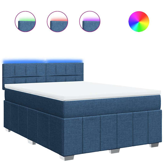 vidaXL Κρεβάτι Boxspring με Στρώμα Μπλε 140x190 εκ. Υφασμάτινο