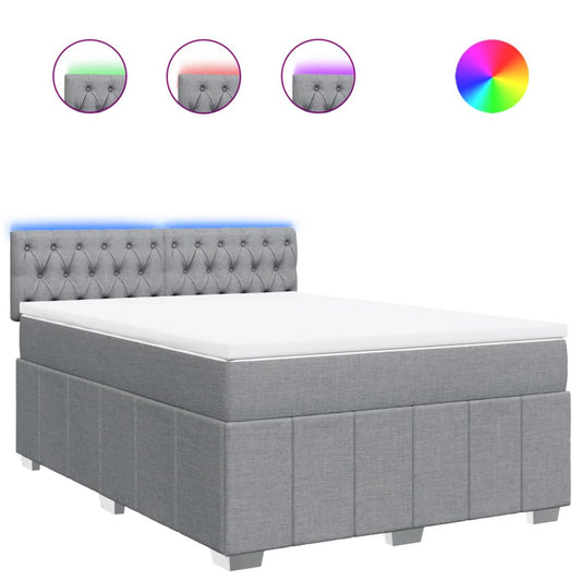 vidaXL Κρεβάτι Boxspring με Στρώμα Ανοιχτό Γκρι 140x190 εκ. Υφασμάτινο