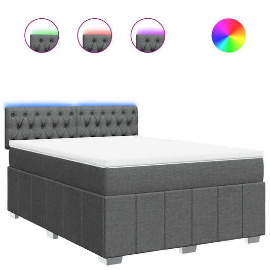 vidaXL Κρεβάτι Boxspring με Στρώμα Σκούρο Γκρι 140x190 εκ. Υφασμάτινο