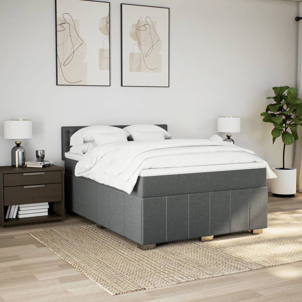 vidaXL Κρεβάτι Boxspring με Στρώμα Σκούρο Γκρι 140x190 εκ. Υφασμάτινο