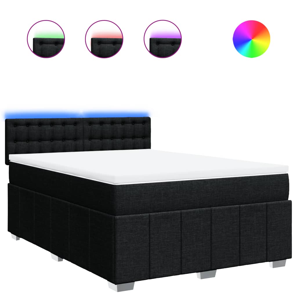 vidaXL Κρεβάτι Boxspring με Στρώμα Μαύρο 140x190 εκ. Υφασμάτινο