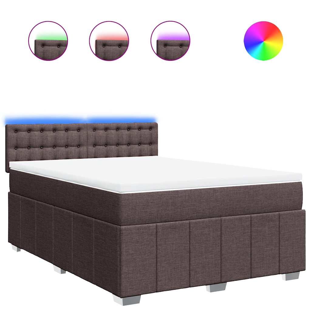 vidaXL Κρεβάτι Boxspring με Στρώμα Σκούρο Καφέ 140x190 εκ. Υφασμάτινο