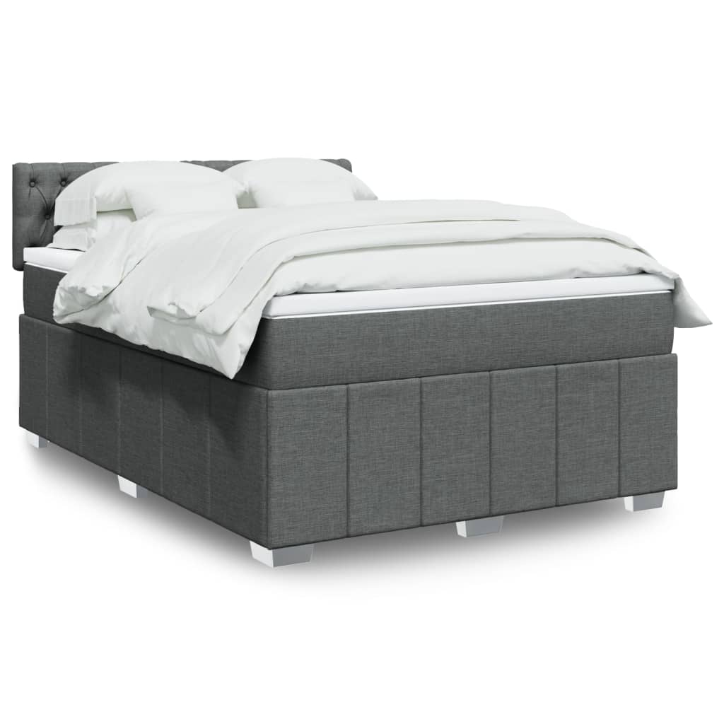 vidaXL Κρεβάτι Boxspring με Στρώμα Σκούρο Γκρι 140x200 εκ Υφασμάτινο