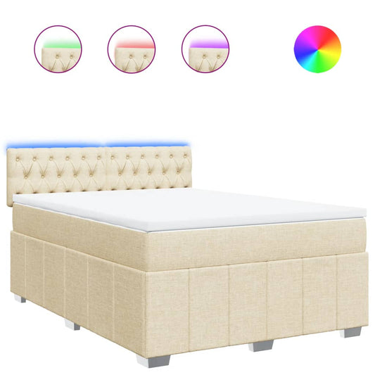 vidaXL Κρεβάτι Boxspring με Στρώμα Κρεμ 140x200 εκ. Υφασμάτινο