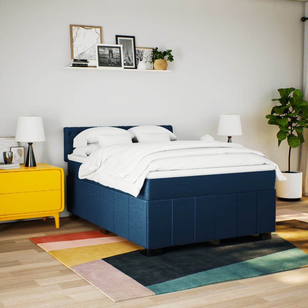 vidaXL Κρεβάτι Boxspring με Στρώμα Μπλε 140x200 εκ. Υφασμάτινο