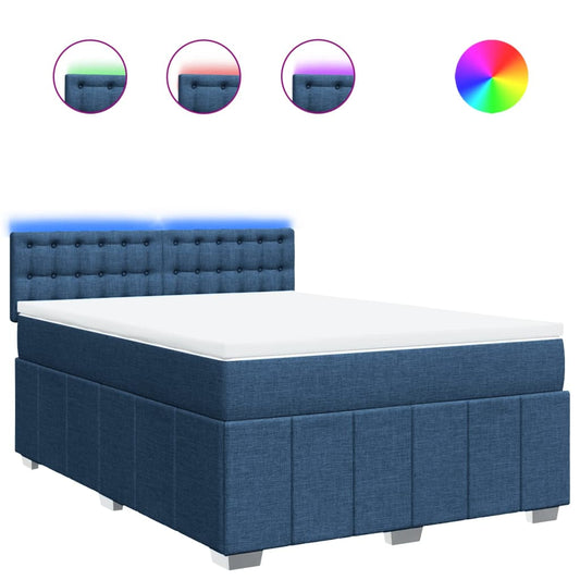 vidaXL Κρεβάτι Boxspring με Στρώμα Μπλε 160x200 εκ. Υφασμάτινο
