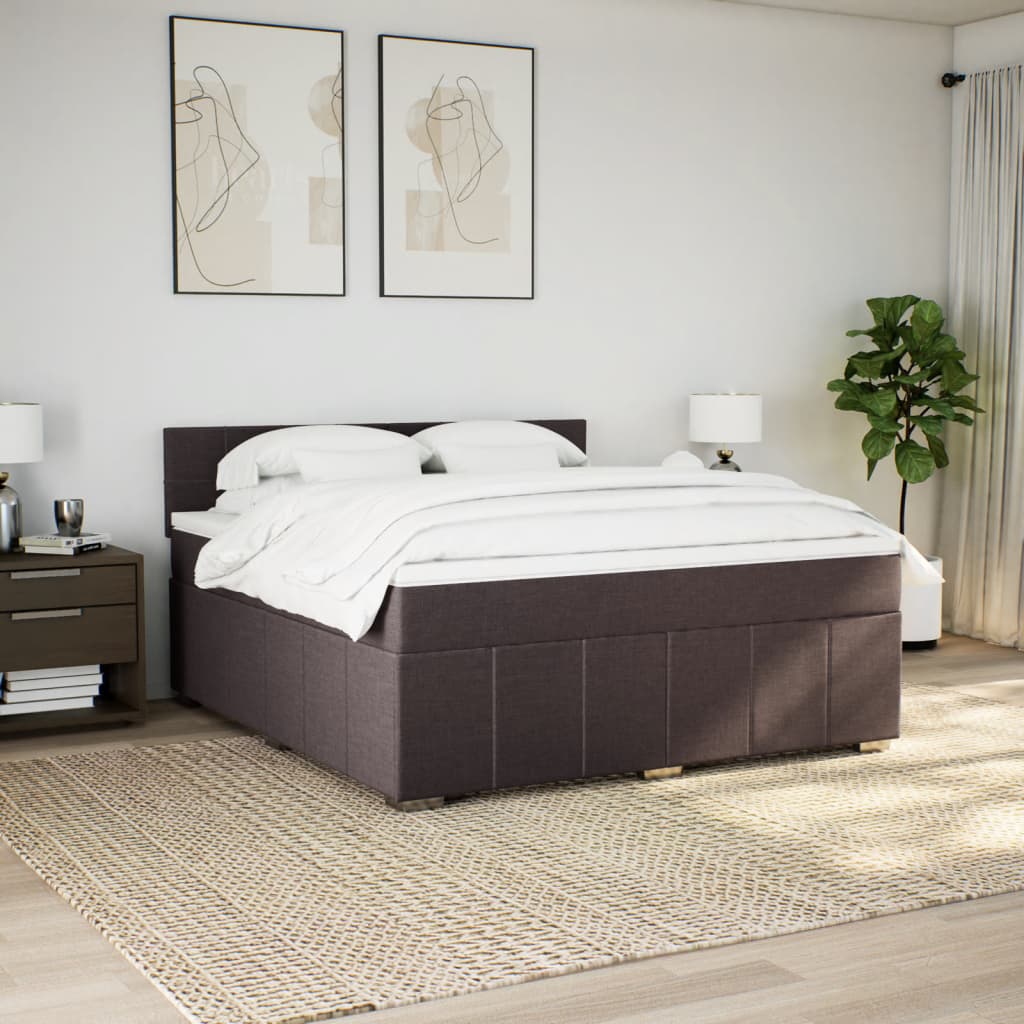 vidaXL Κρεβάτι Boxspring με Στρώμα Σκούρο Καφέ 180x200 εκ Υφασμάτινο
