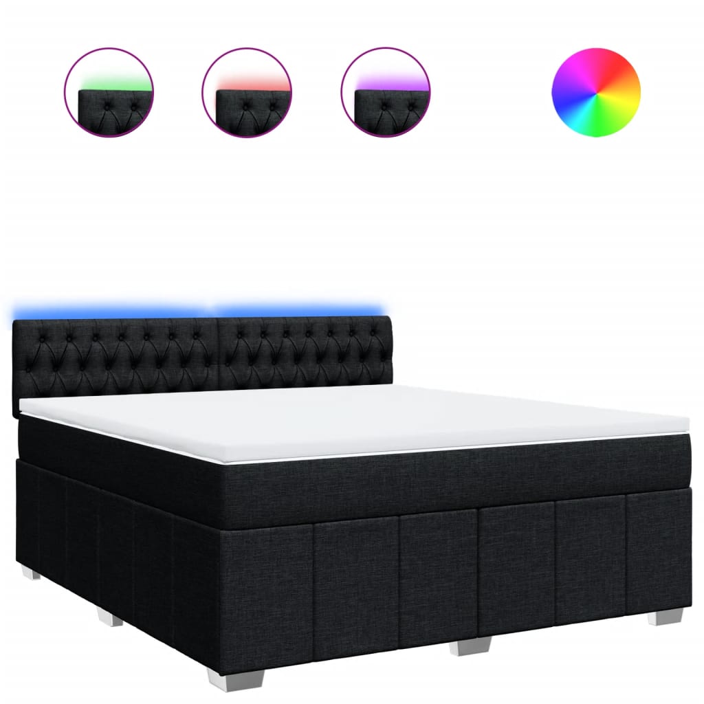 vidaXL Κρεβάτι Boxspring με Στρώμα Μαύρο 180x200 εκ. Υφασμάτινο