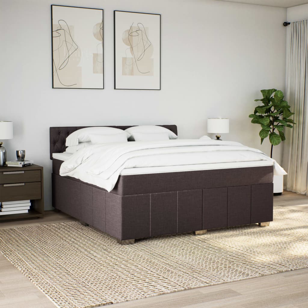 vidaXL Κρεβάτι Boxspring με Στρώμα Σκούρο Καφέ 180x200 εκ Υφασμάτινο