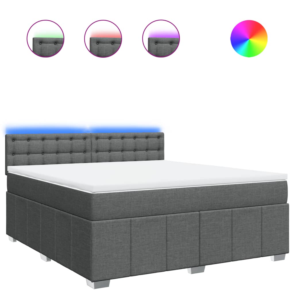 vidaXL Κρεβάτι Boxspring με Στρώμα Σκούρο Γκρι 180x200 εκ Υφασμάτιν