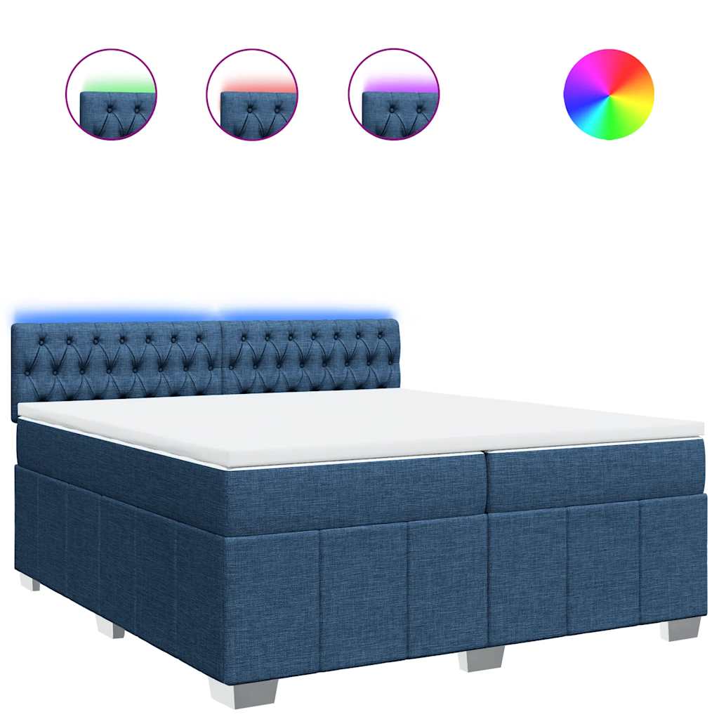vidaXL Κρεβάτι Boxspring με Στρώμα Μπλε 200x200 εκ. Υφασμάτινο