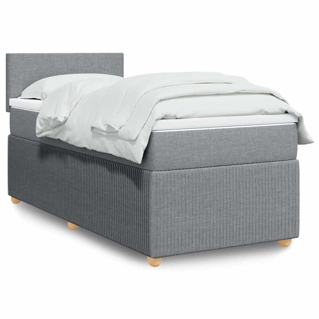 vidaXL Κρεβάτι Boxspring με Στρώμα Ανοιχτό Γκρι 90x190 εκ. Υφασμάτινο