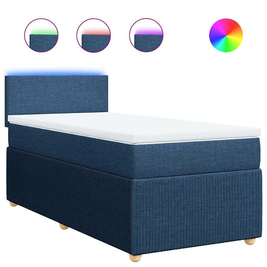 vidaXL Κρεβάτι Boxspring με Στρώμα Μπλε 90x190 εκ.Υφασμάτινο