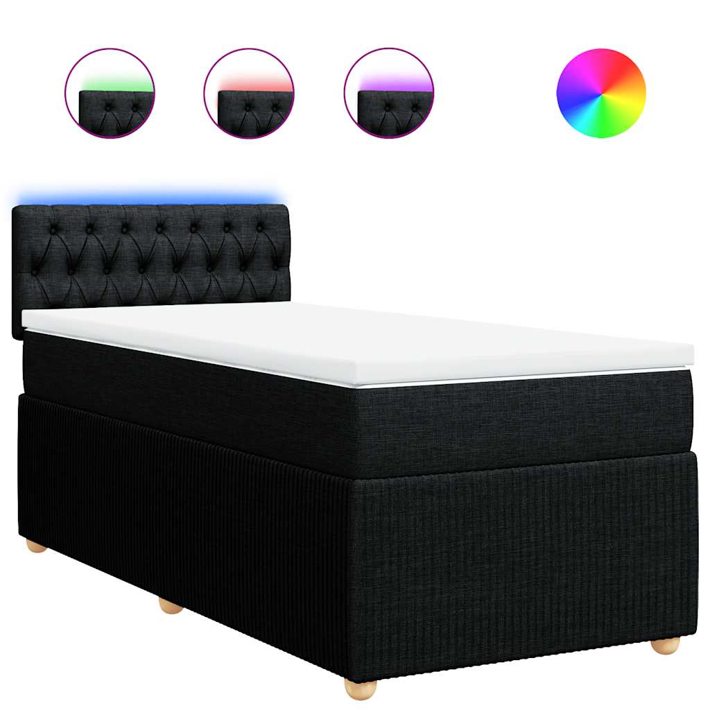 vidaXL Κρεβάτι Boxspring με Στρώμα Μαύρο 90x190 εκ.Υφασμάτινο