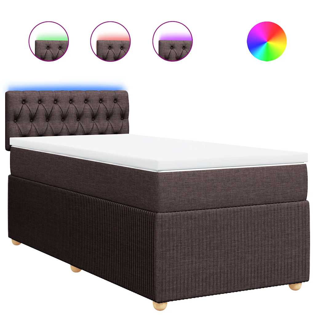 vidaXL Κρεβάτι Boxspring με Στρώμα Σκούρο Καφέ 90x190 εκ. Υφασμάτινο