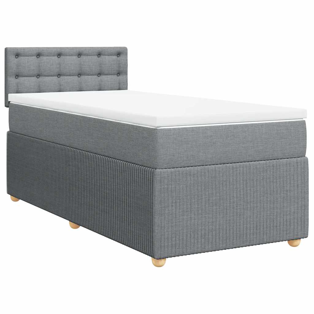 vidaXL Κρεβάτι Boxspring με Στρώμα Ανοιχτό Γκρι 90x190 εκ. Υφασμάτινο