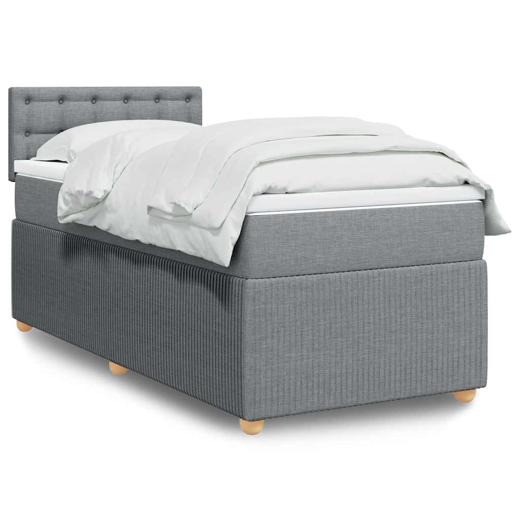 vidaXL Κρεβάτι Boxspring με Στρώμα Ανοιχτό Γκρι 90x190 εκ. Υφασμάτινο