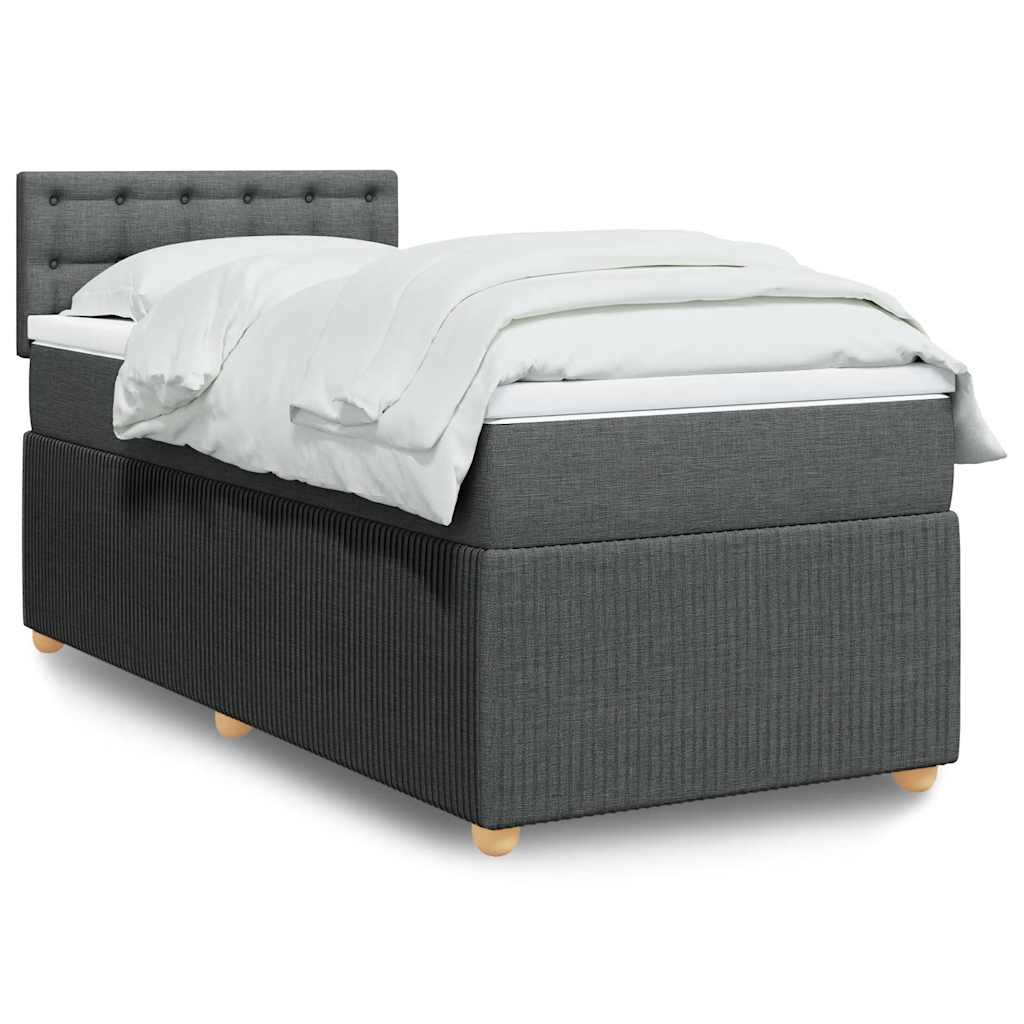 vidaXL Κρεβάτι Boxspring με Στρώμα Σκούρο Γκρι 90x190 εκ. Υφασμάτινο