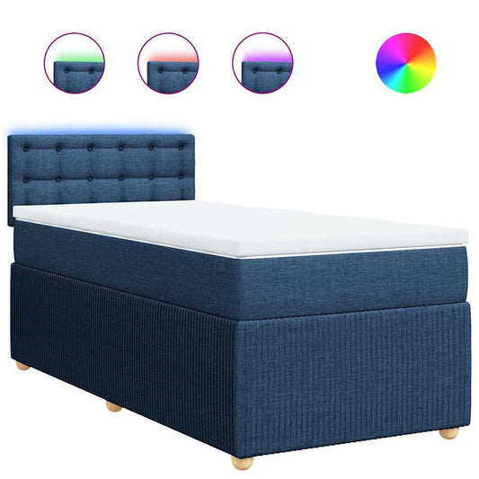 vidaXL Κρεβάτι Boxspring με Στρώμα Μπλε 90x190 εκ.Υφασμάτινο