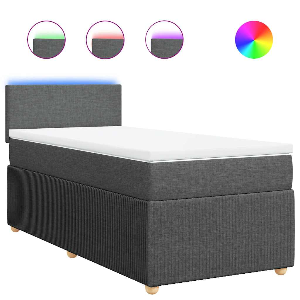vidaXL Κρεβάτι Boxspring με Στρώμα Σκούρο Γκρι 90x200 εκ. Υφασμάτινο