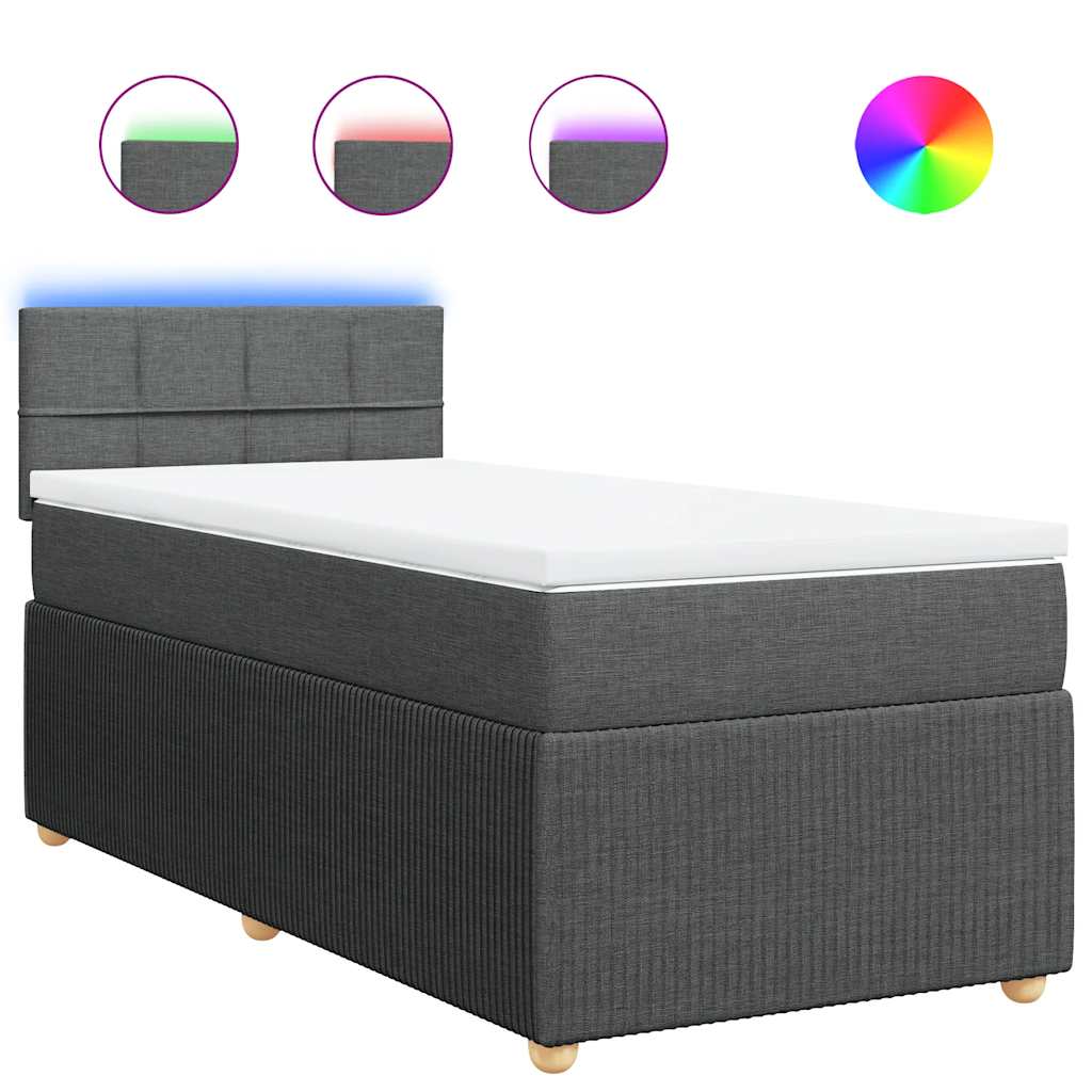 vidaXL Κρεβάτι Boxspring με Στρώμα Σκούρο Γκρι 90x200 εκ. Υφασμάτινο