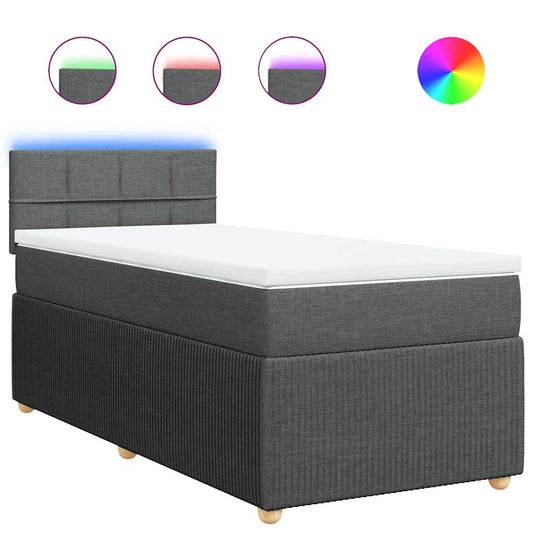 vidaXL Κρεβάτι Boxspring με Στρώμα Σκούρο Γκρι 90x200 εκ. Υφασμάτινο
