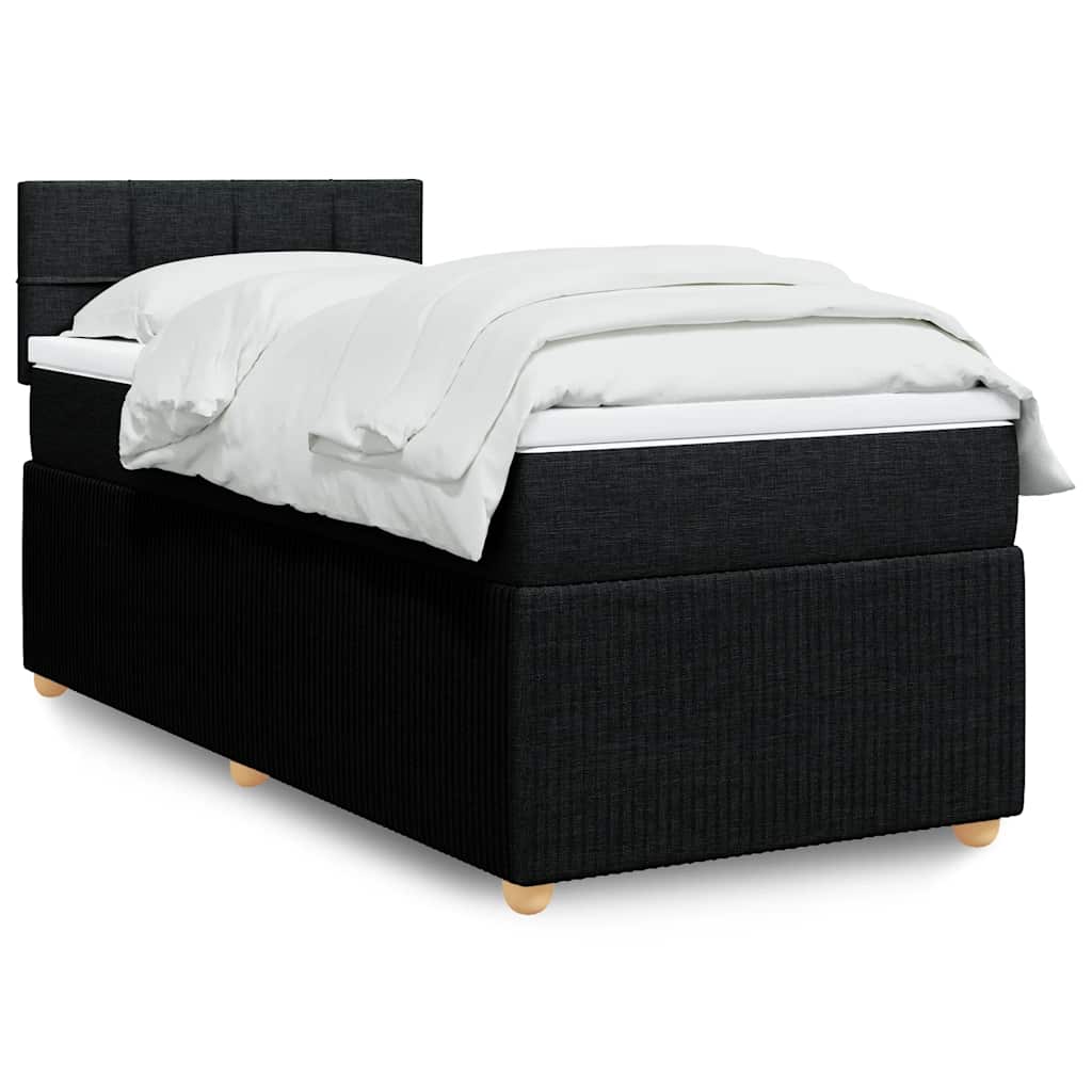 vidaXL Κρεβάτι Boxspring με Στρώμα Μαύρο 90x200 εκ. Υφασμάτινο