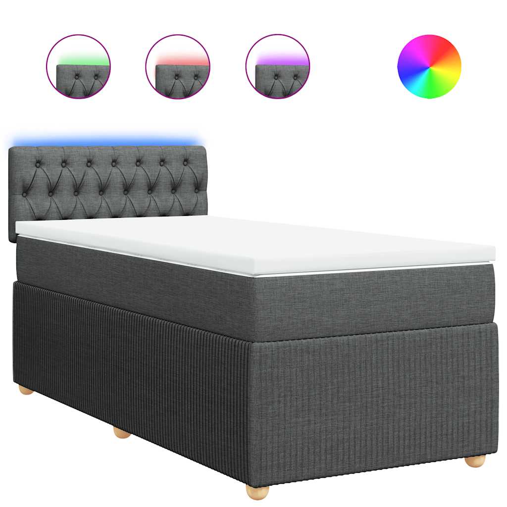vidaXL Κρεβάτι Boxspring με Στρώμα Σκούρο Γκρι 90x200 εκ. Υφασμάτινο