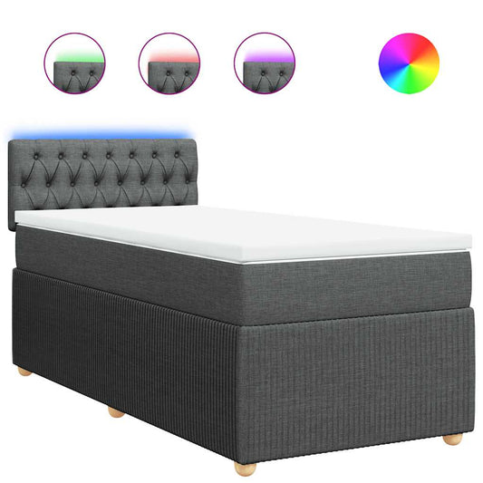 vidaXL Κρεβάτι Boxspring με Στρώμα Σκούρο Γκρι 90x200 εκ. Υφασμάτινο