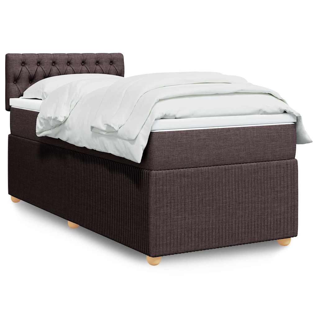 vidaXL Κρεβάτι Boxspring με Στρώμα Σκούρο Καφέ 90x200 εκ. Υφασμάτινο