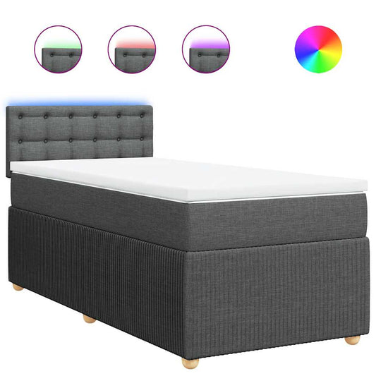 vidaXL Κρεβάτι Boxspring με Στρώμα Σκούρο Γκρι 90x200 εκ. Υφασμάτινο