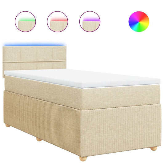 vidaXL Κρεβάτι Boxspring με Στρώμα Κρεμ 100 x 200 εκ. Υφασμάτινο