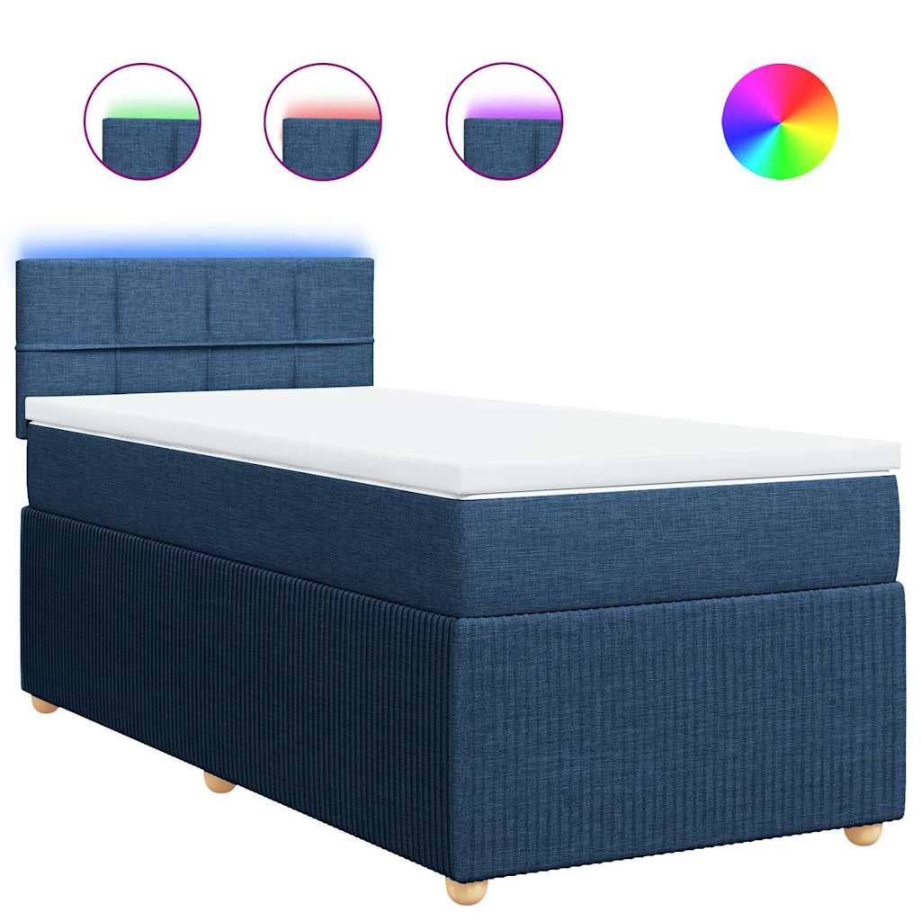 vidaXL Κρεβάτι Boxspring με Στρώμα Μπλε 100 x 200 εκ. Υφασμάτινο