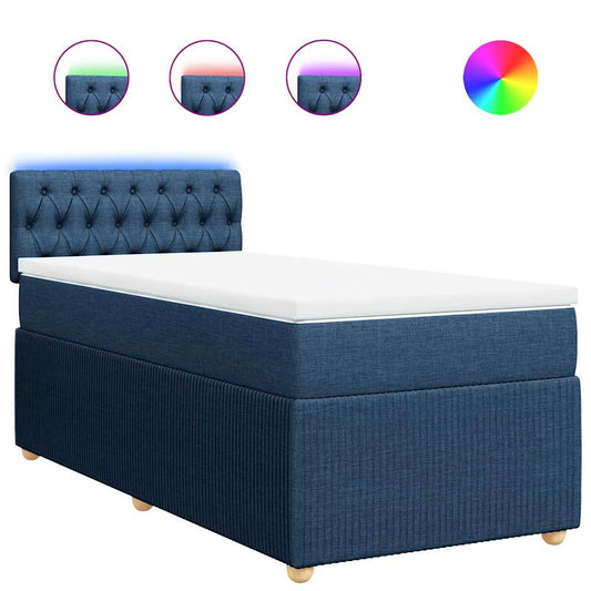 vidaXL Κρεβάτι Boxspring με Στρώμα Μπλε 100 x 200 εκ. Υφασμάτινο