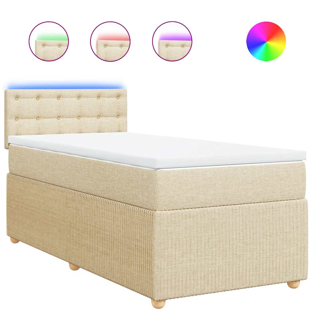 vidaXL Κρεβάτι Boxspring με Στρώμα Κρεμ 100 x 200 εκ. Υφασμάτινο