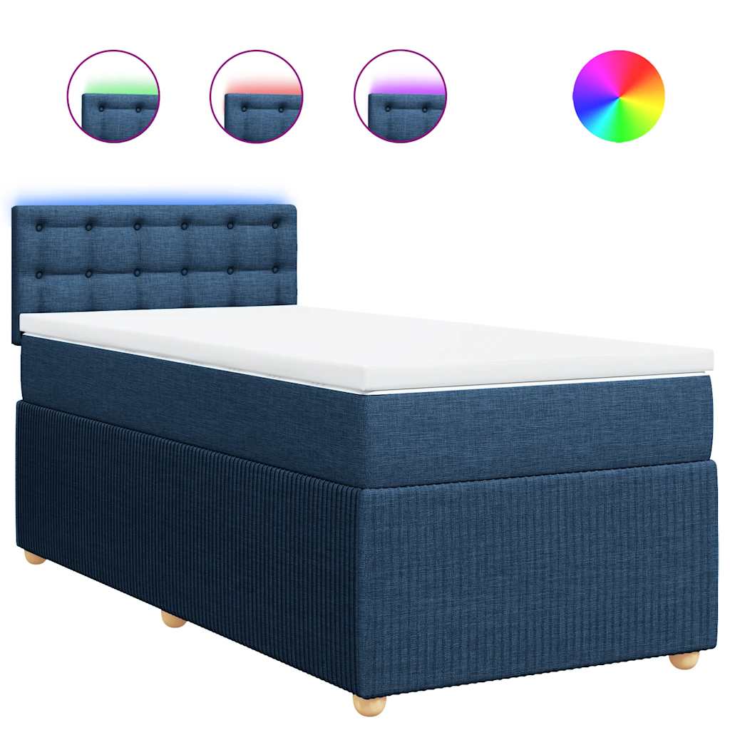 vidaXL Κρεβάτι Boxspring με Στρώμα Μπλε 100 x 200 εκ. Υφασμάτινο